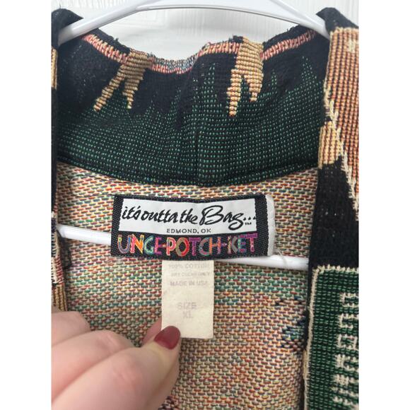 Vintage Its Outta the Bag Unge Potch Ket Tapestry Womens XL Jacket Realtor - Picture 5 of 6